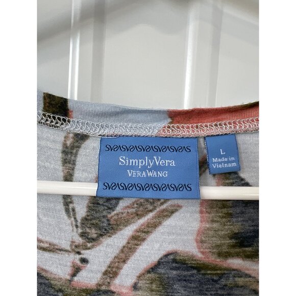 Simply Vera Vera Wang Tunic Top Size Large Short Sleeve Scoop Neck Blue Multi - Picture 3 of 6
